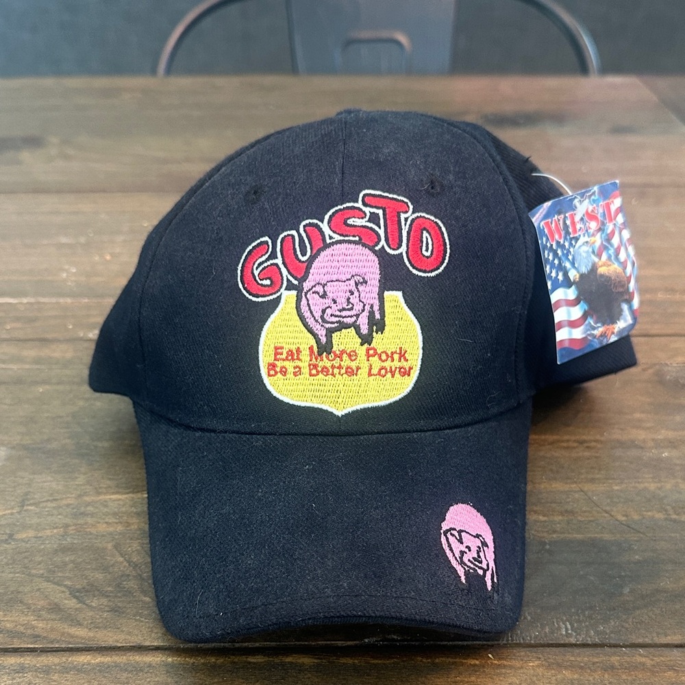 Gusto Black Cap with Pink and Yellow Logo